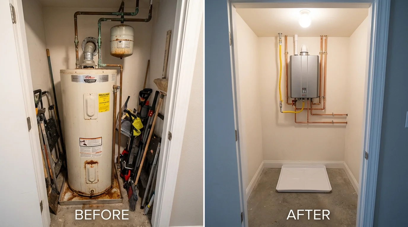 Tank water heater versus wall-mounted tankless unit comparison for Minoa, NY homeowners