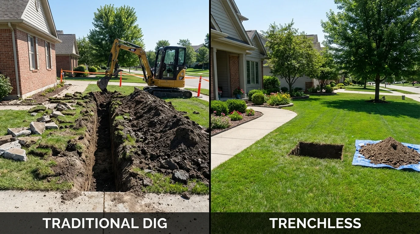 Trenchless sewer repair with minimal yard damage versus traditional excavation in Minoa, NY